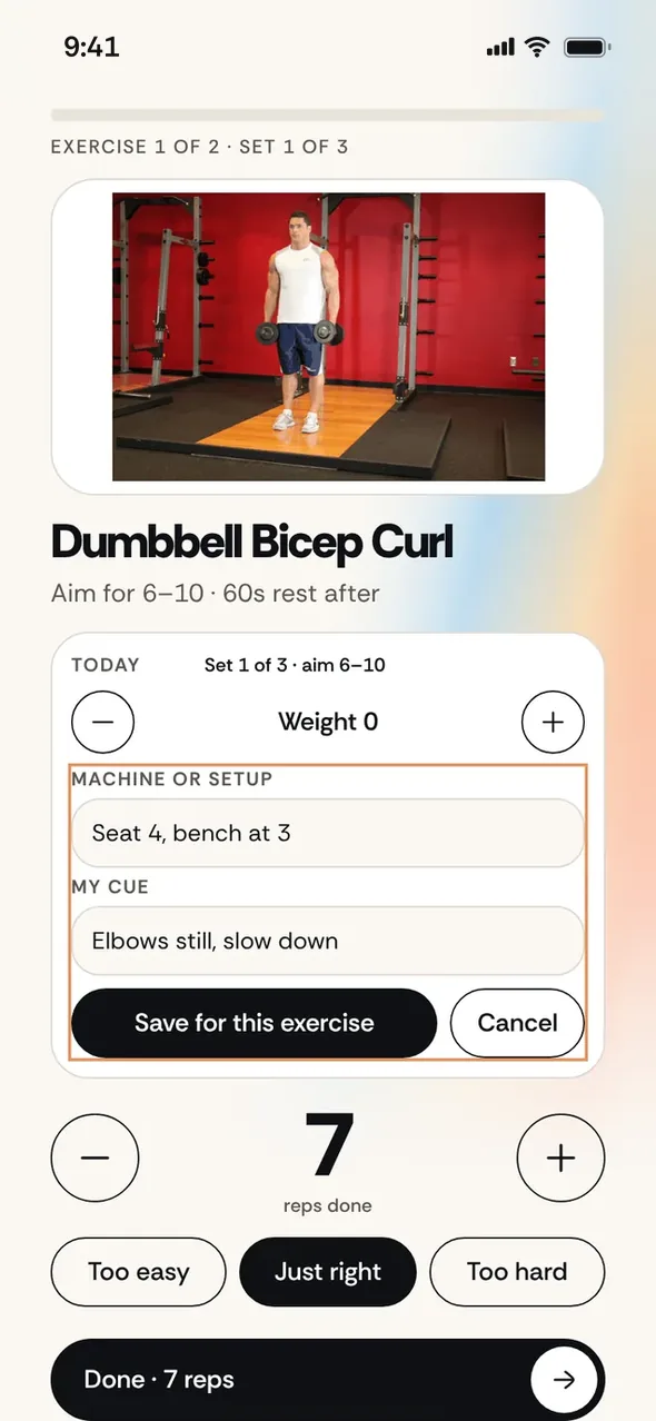 Adding a machine setup note on a set