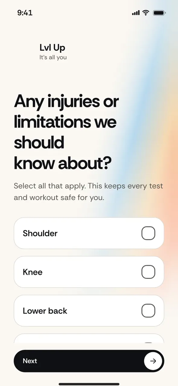 Setup question: any injuries or limitations we should know about